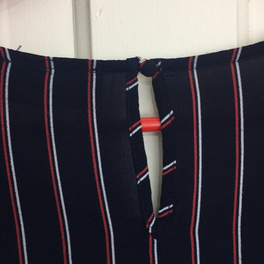Sweet Wanderer Navy Pinstripe Flutter Sleeve Top - Picture 7 of 11